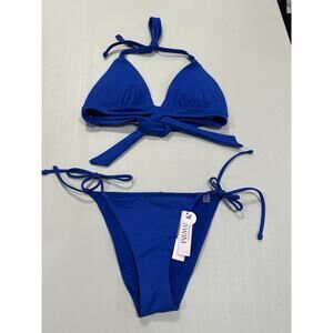 NWT Victoria's Secret Famous Halter Push Up Bikini Swim Set Cheeky Sz XS Blue